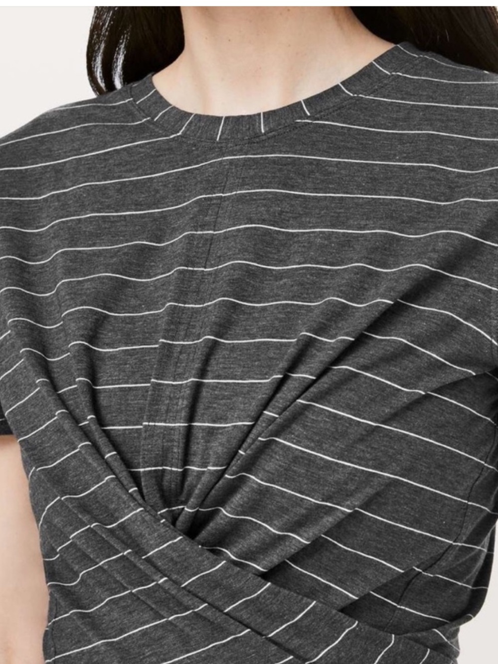 Lululemon Time to Restore Grey Striped short sleeve crop top w/ tie